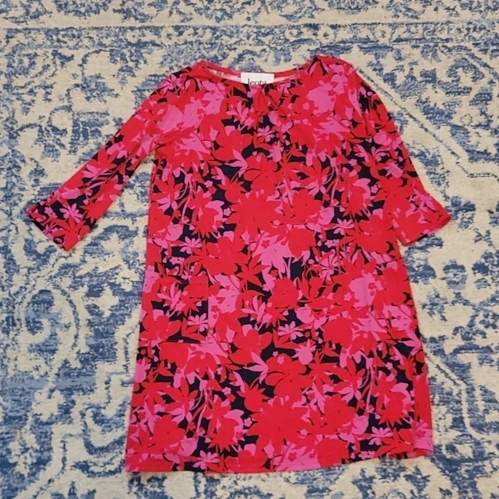 Leota sz 7 kids dress pink red navy K29